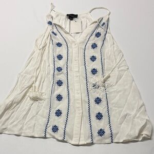 Lumiere White and Blue Embroidered Women's Top